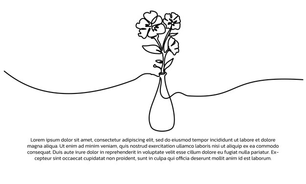 Un dibujo de cartel de jarrón de flores de una línea con un hermoso marco línea continua mínima abstracta