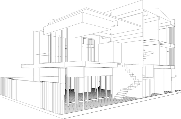 Un dibujo de una casa con una escalera y una escalera.