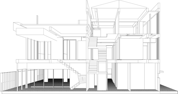 Vector un dibujo de una casa con una escalera y una escalera.