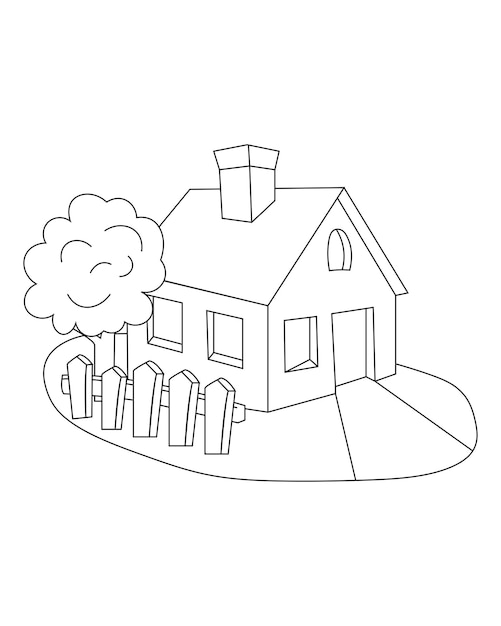 Dibujo de casa sencilla para colorear Dibujo de casa de pueblo para colorear Diseño de página fácil para colorear