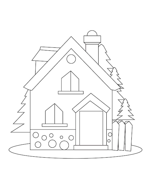 Dibujo de casa sencilla para colorear dibujo de casa de pueblo para colorear  diseño de página fácil para colorear | Vector Premium