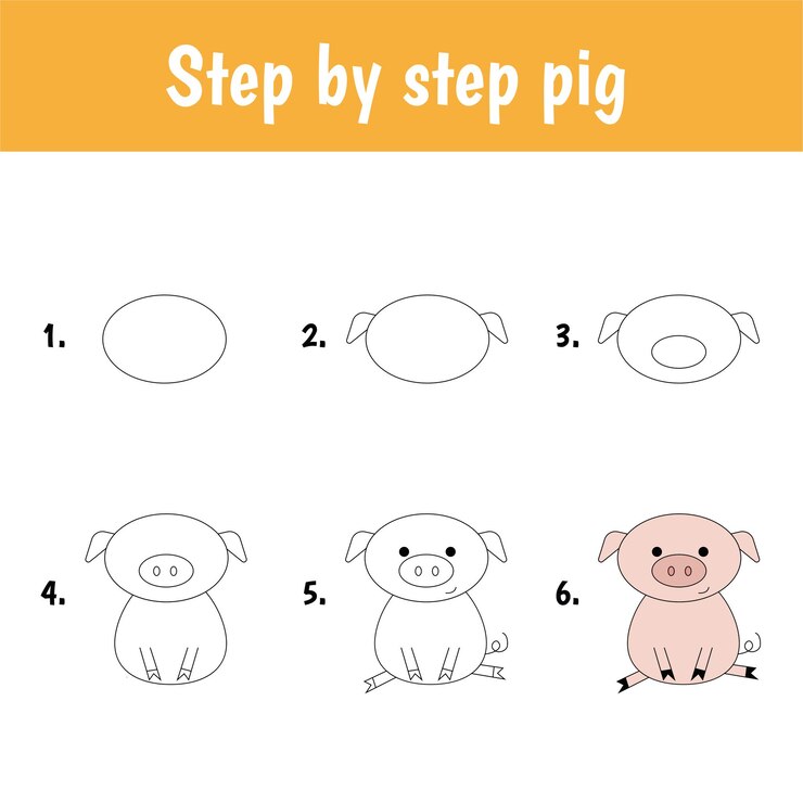 Vector dibujo de cerdo paso a paso para niños