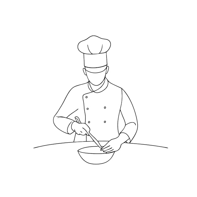 un dibujo de un chef cocinando en una sartén