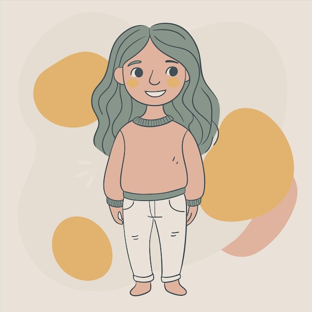 un dibujo de una chica con cabello largo y un suéter con una camisa de manga larga que dice cita t cita