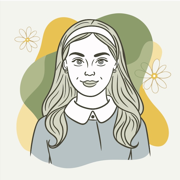 un dibujo de una chica con una flor amarilla en la cara