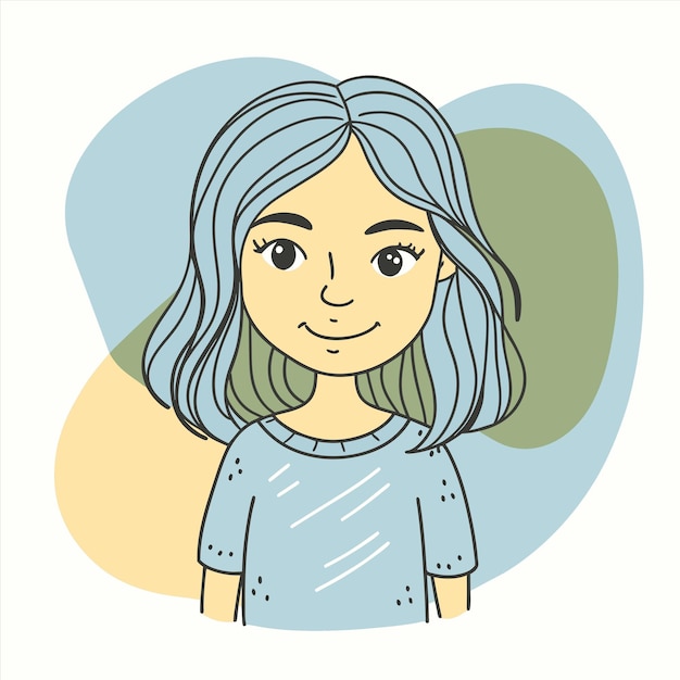 un dibujo de una chica con un fondo azul y amarillo