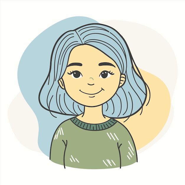 un dibujo de una chica con un fondo azul y amarillo