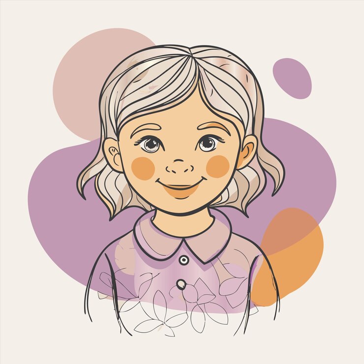 Vector un dibujo de una chica con un fondo púrpura y rosa