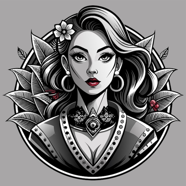 Vector dibujo de una chica geisha mujer tatuaje dibujado a mano personaje de dibujos animados pegatina icono concepto aislado