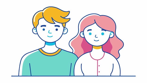 un dibujo de una chica y un hombre con cabello rosa