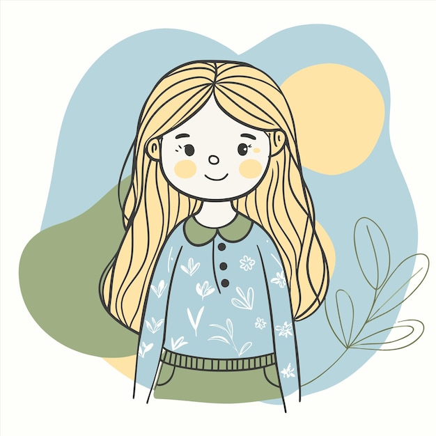 un dibujo de una chica con el pelo largo y rubio