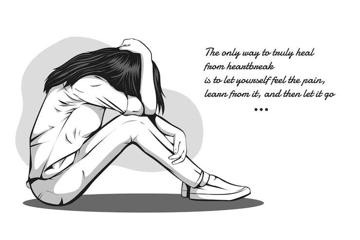 Vector dibujo de una chica solitaria y triste y abrazando sus rodillas sentados en el suelo
