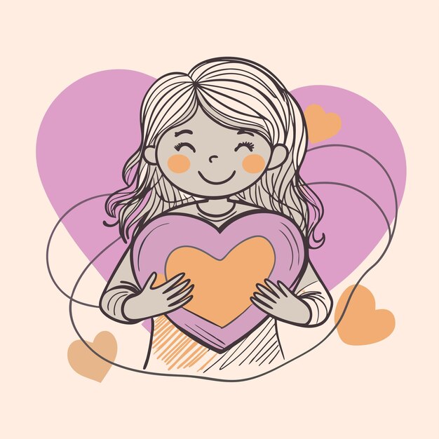 un dibujo de una chica sosteniendo un corazón que dice "amor"
