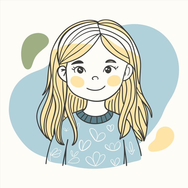 un dibujo de una chica con un suéter azul y verde que dice cita la palabra cita