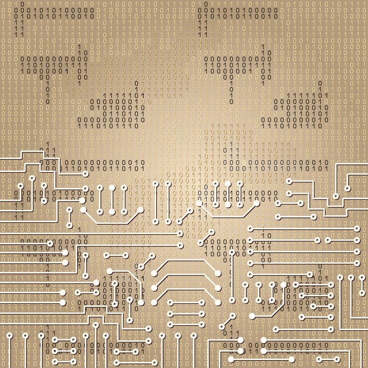 Vector dibujo circuito electrónico moderno y código binario