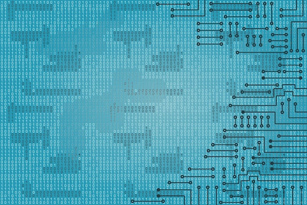 Dibujo circuito electrónico moderno y código binario