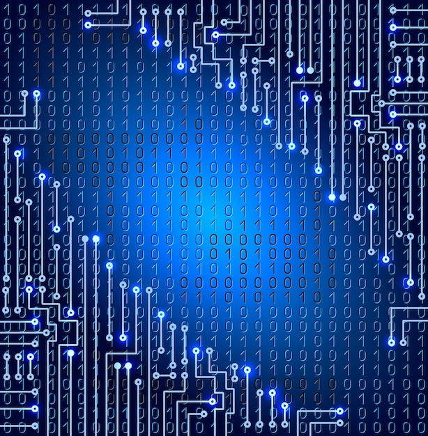 Dibujo circuito electrónico moderno Dibujo circuito electrónico moderno y código binario