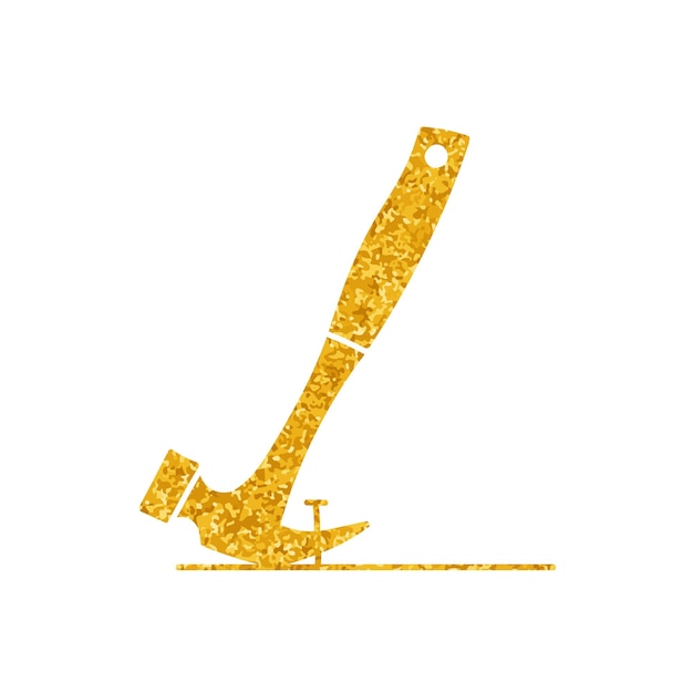 Dibujo de clavos tirando del martillo en estilo de color dorado