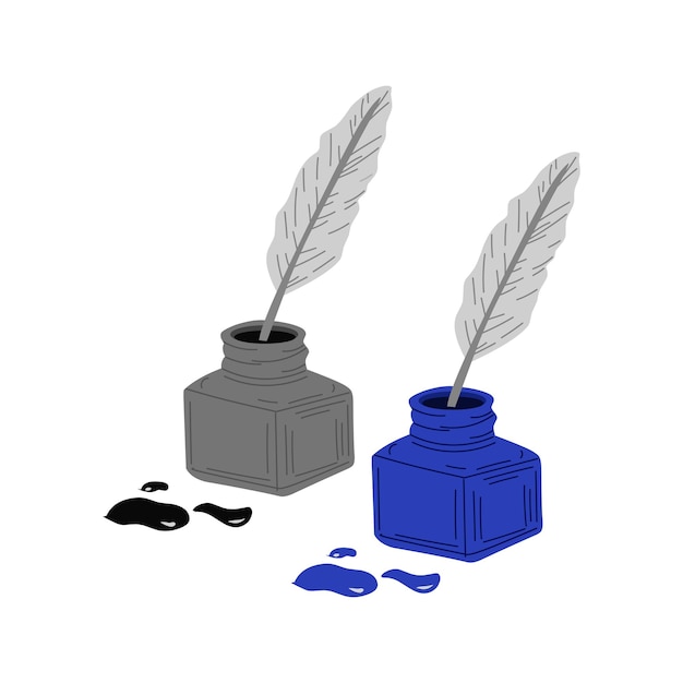 Dibujo de clipart de Inkwells y Quills