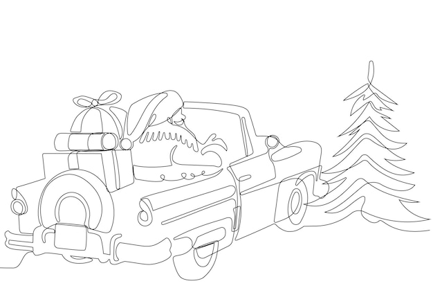 un dibujo de un coche con un árbol de Navidad en la parte superior