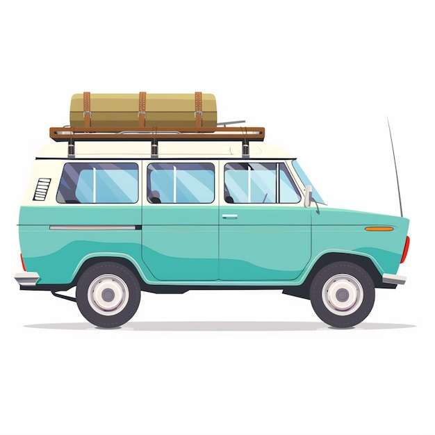un dibujo de un coche azul con un letrero que dice viaje