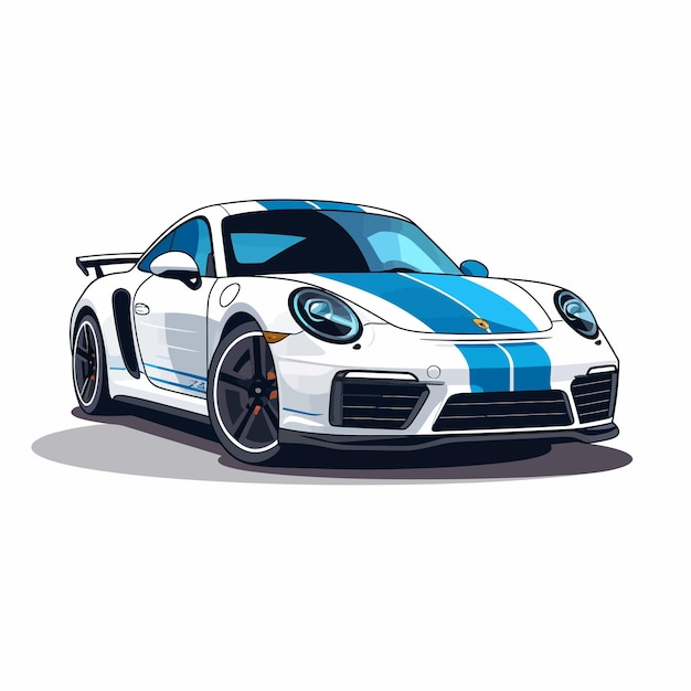 Vector un dibujo de un coche blanco con una franja azul en él.