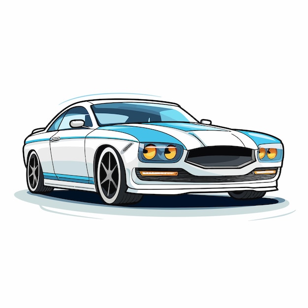 Vector un dibujo de un coche blanco con una franja azul en él.