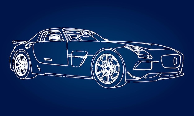 Dibujo de un coche deportivo moderno sobre un fondo azul con un degradado.