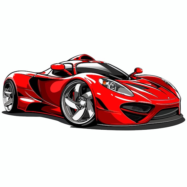 un dibujo de un coche deportivo rojo con un techo negro y un logotipo rojo en la parte delantera