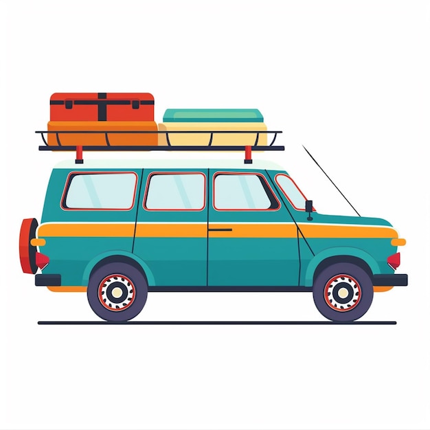 un dibujo de un coche con equipaje en la parte superior