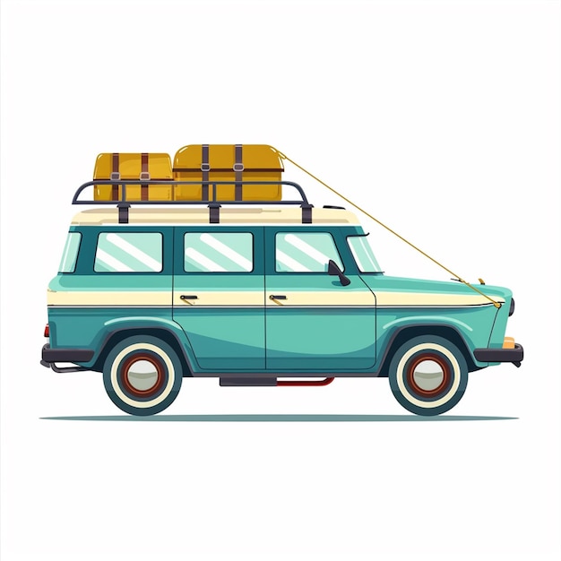 un dibujo de un coche con equipaje en el techo