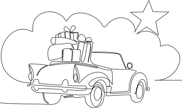 un dibujo de un coche con una estrella en él