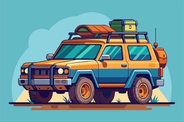 un dibujo de un coche con un mapa de la parte superior y la palabra "camper" en la parte superior