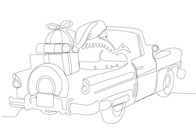 un dibujo de un coche con un regalo de Navidad en él