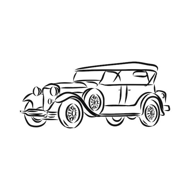 Dibujo de coche retro para su diseño. ilustración vectorial