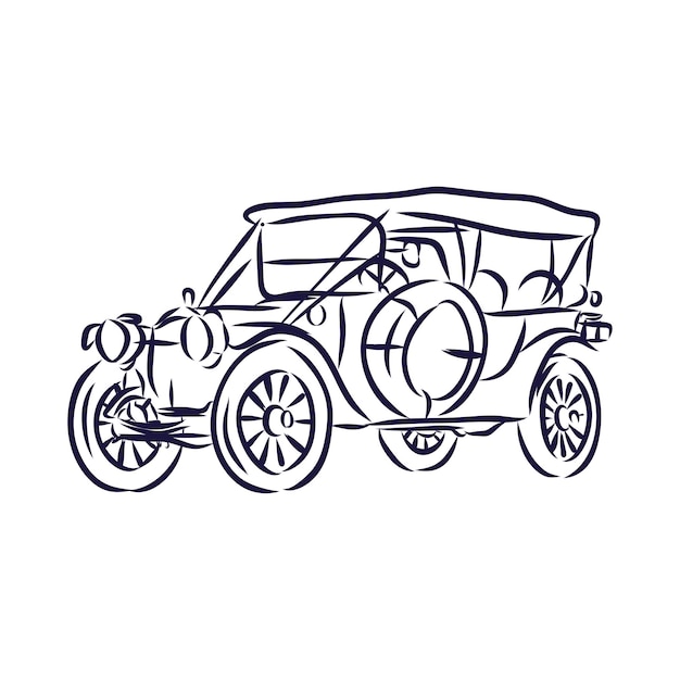 Dibujo de coche retro para su diseño. Ilustración vectorial