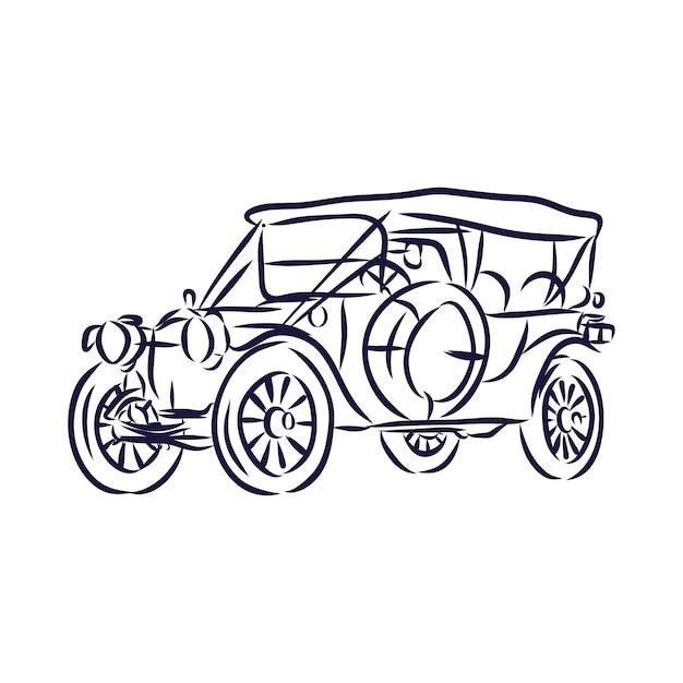 Dibujo de coche retro para su diseño. ilustración vectorial