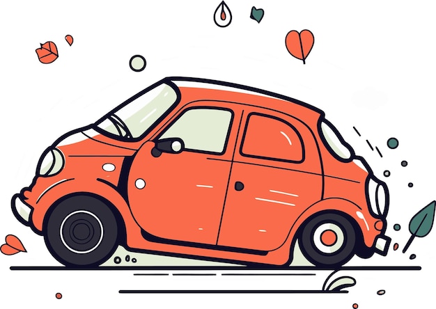 un dibujo de un coche rojo con un corazón en la parte superior