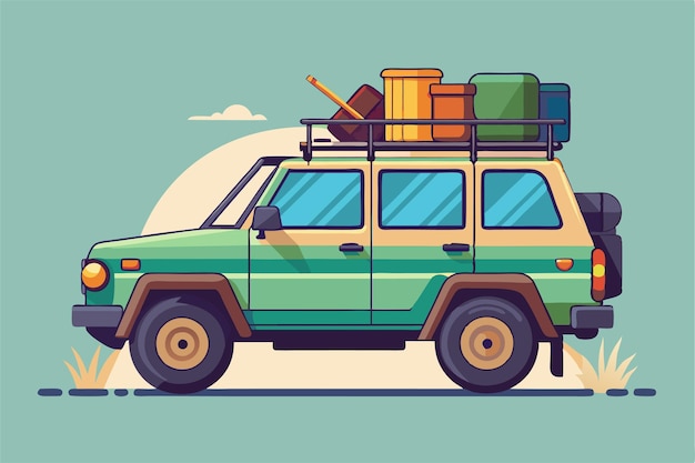 un dibujo de un coche con una tapa verde y un cielo azul en el fondo