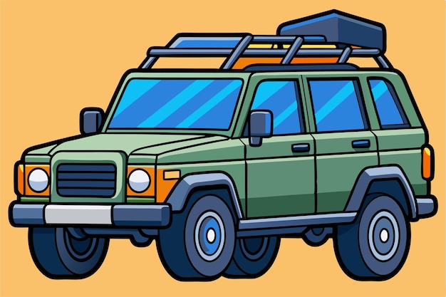 un dibujo de un coche con un techo azul y un fondo amarillo