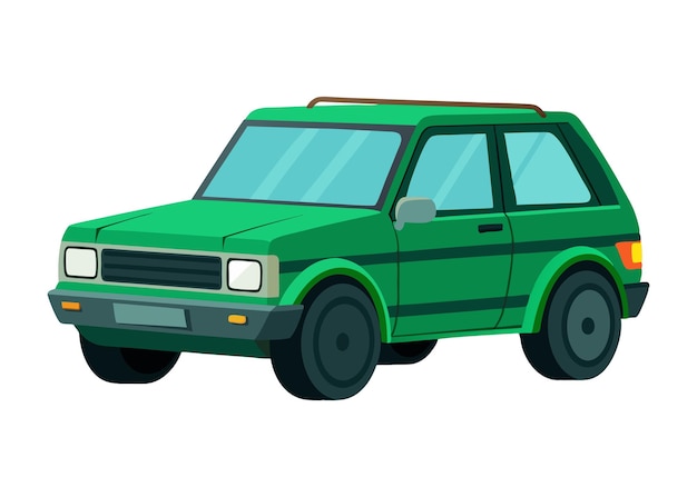 un dibujo de un coche verde con el capó arriba