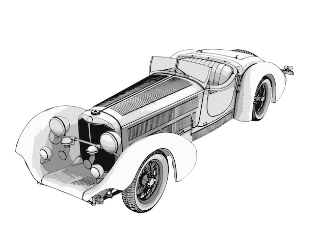 Dibujo de coches antiguos aislado sobre fondo blanco.