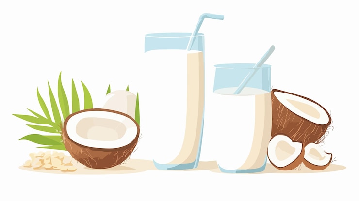 Vector un dibujo de cocos y un frasco de cocos