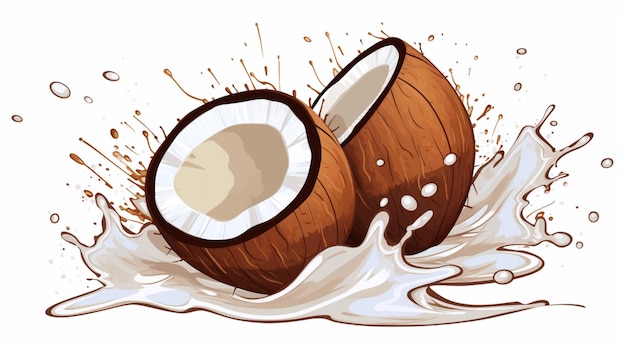 Vector un dibujo de cocos con un salto de leche