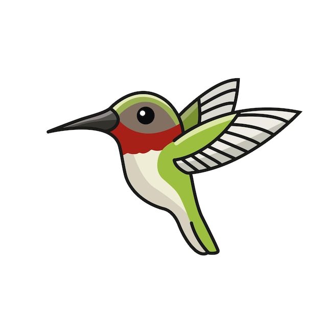 Un dibujo de un colibrí con alas rojas y verdes.