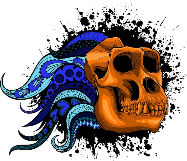 dibujo coloreado del vector del cráneo del mono