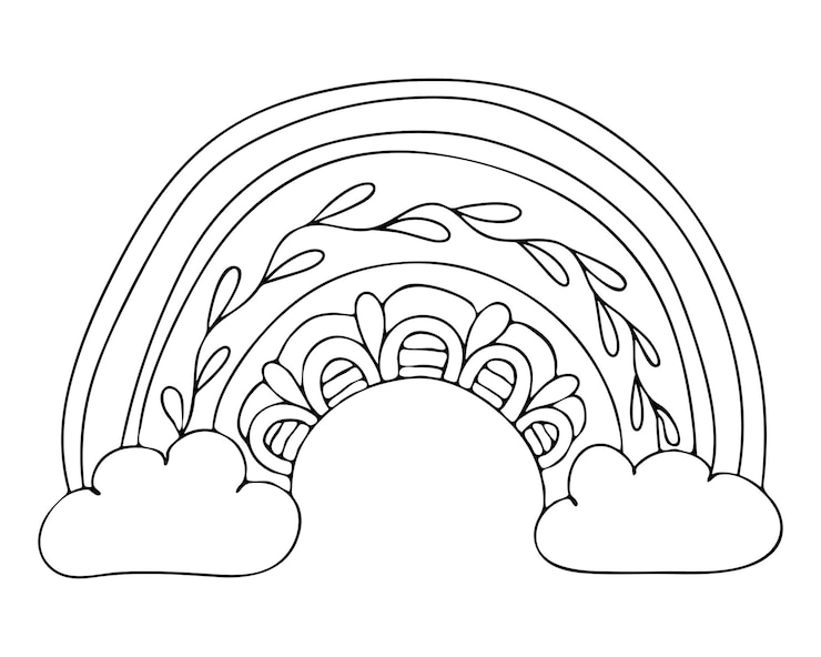 Vector dibujo para colorear arco iris celestial arte de línea dibujada a mano libro para colorear