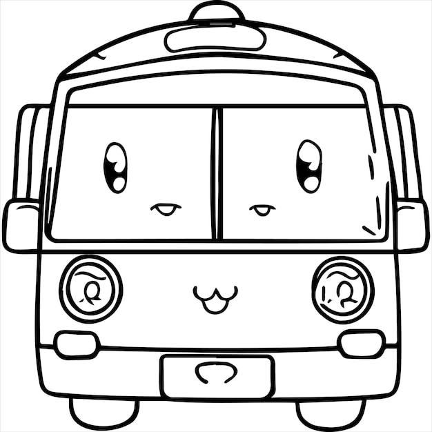 Vector dibujo para colorear de autobús kawaii