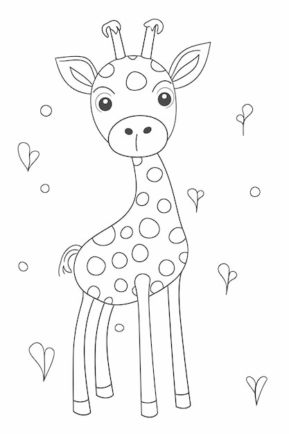 Dibujo para colorear en blanco y negro de jirafa africana para niños