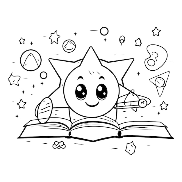 Vector dibujo para colorear contorno de gato de dibujos animados con libro